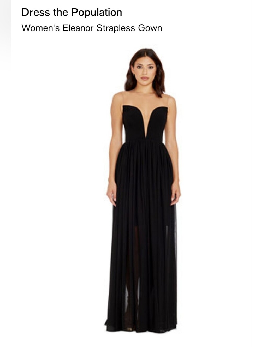 Dress the Population Black Strapless Plunge Evening Gown